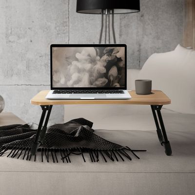ML-Design Laptoptisch fürs Bett/Sofa, 60x40 cm, Holzoptik, aus MDF, klappbar, Betttisch mit 4 USB Ladeanschluss & Lampe, Schublade, Lüfter, Tablet Ständer, Getränkehalter, Laptopständer Lapdesks Notebook