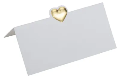 Produktbild von 10 weiße Tischkarten mit goldenem Herz-Relief 8 x 4 cm - Einheitsgröße