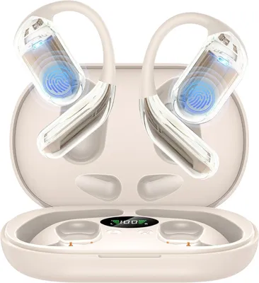Produktbild von Open Ear Kopfhörer 50Std Bluetooth 6.1 KI Kopfhörer 1 std Schnellladung HiFi Kopfhörer mit Flexiblem Ohrhaken 4ENC Mic Doppel LED Ladebox Smart Touch
