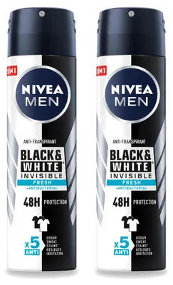 Produktbild von 2 x NIVEA MEN Deodorant Spray Black & White Invisible Fresh 150 ml - Vorteilspackung - 2 Stücke