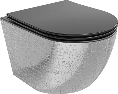 Produktbild von Mexen Lena WC-Schüssel Rimless mit Absenkautomatik Slim, Duroplast, schwarz matt/silbernes Schuppenmuster - 30224072