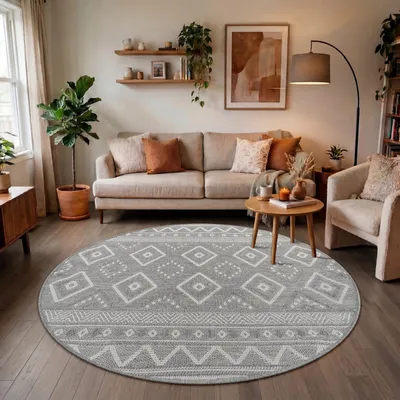 Produktbild von Outdoor Teppich Flachgewebe modern Boho Ethno wetterfest Außenbereich Grösse 200 cm Rund