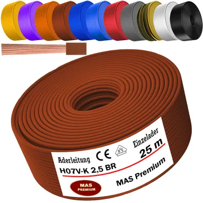 Produktbild von 25m Aderleitung H07 V-K BR 1x2,5 mm² Braun Einzelader flexibel