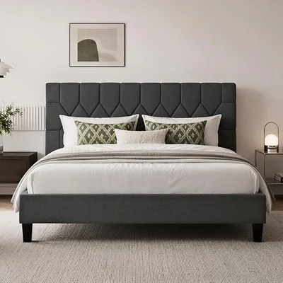 Imagen del producto de Cama de 180x200 cm con estructura de cama y cabecero acolchado ajustable