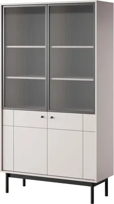 Zdjęcie produktu dla FURNLUX Showcase Japandi Beige Und Black 104cm / Hauptfarbe: Beige / Abmessungen: 104 x 39 x 185 cm
