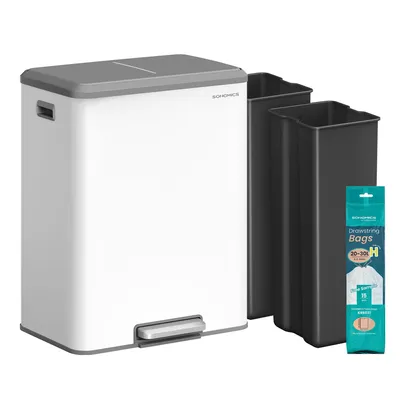 Produktbild von Mülleimer Küche, Mülltrennsystem 2 x 30 L, 2 Fächer, Abfalleimer, Inneneimer, Edelstahl, Softclose-Deckel, metallicsilber