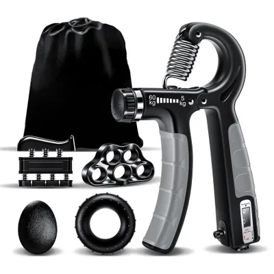 Produktbild von Handtrainer Fingertrainer 5-Pack, Unterarmtrainer Griffkraft Trainer Set, Verstellbarer Grip Trainer, Finger Trainingsgert, Fingerstrecker(grau)