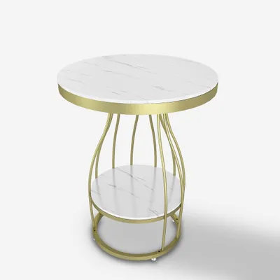 Produktbild von Runder schwarzer goldener Marmortisch aus Metall 45x63cm Neep L - Gold