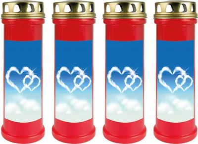 Produktbild von Grabkerze Rot 4er Pack, Brenndauer: 100 Stunden ( je Kerze ), Motiv: Herz