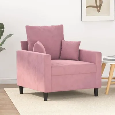 Obrázek produktu pro Růžové sametové křeslo s rozměry 60 cm, s tlustě polstrovaným sedákem, područkami a opěradlem, robustní kovovou konstrukcí a moderním designem, vhodné do obývacího pokoje, s nosností až 110 kg