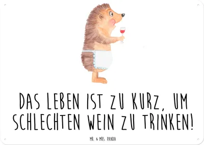 Produktbild von Mr. & Mrs. Panda Schild Igel Wein DIN A6 - Weiß - Geschenk, Rotwein, Weinglas, Weißwein, Türschild, Spruch, Blechtafel, Wandbild, Lustige Sprüche, Blechschild, tafel