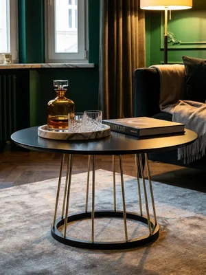 Produktbild von Couchtisch Rund 80x80x42 cm Schwarz Gold Sofatisch Metall Modern, Runder Wohnzimmertisch Salontisch, Tisch Wohnzimmer Groß, Kaffeetisch Loungetisch