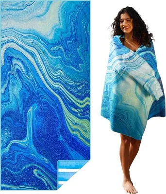 Imagen del producto de Bolsa de toalla de microfibra - 70 x 140 cm - Antiarrugas - Resistente a la arena - Compacta y portátil - Ideal para piscina, camping y playa - Azul
