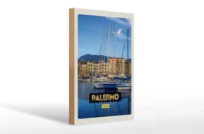 Produktbild von Holzschild Reise 20x30cm Palermo Italien Meer Boote