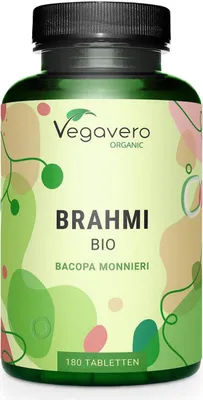 Produktbild von Vegavero Brahmi | 180 Tabletten | 750 mg Brahmi Pulver pro Tablette | -Qualität aus Indien | vegan