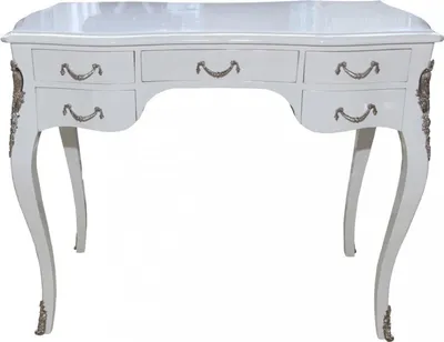 Produktbild von Casa Padrino Barock Schreibtisch Weiß Hochglanz / Silber 100 x 80 x 58 cm - Sekretär Luxus Möbel