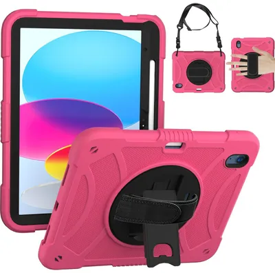Produktbild von Mobigear SureGrip iPad 10 (2022) Hülle Kunststoff,Silikon Backcover + Stifthalter + Schulterträger + Ständer - Pink