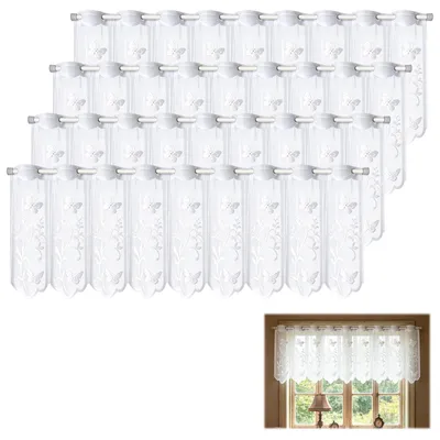 Küchengardinen 4er-Set, weiß, bestickt, 130x45 cm, halbtransparent