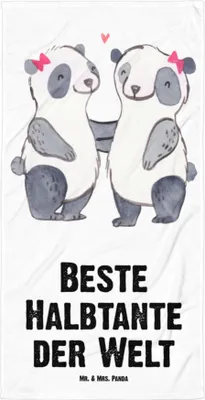 Produktbild von Mr. & Mrs. Panda Badehandtuch Panda Beste Halbtante der Welt - Weiß - Geschenk, Familie, Duschhandtuch, Kleinigkeit, Frottee-Handtuch, Tante, Stiefgeschwister, Handtuch