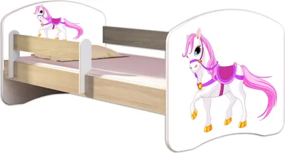 Produktbild von ACMA Jugendbett Kinderbett Junior-Bett Komplett-Set mit Matratze Lattenrost und Rausfallschutz Sonoma 43 Kleines Pferd 180x80