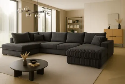 Produktbild von Ecksofa FABIO 328x182 cm mit Schlaffunktion, Bonellfederkern und Bettkasten, Farbe Schwarz