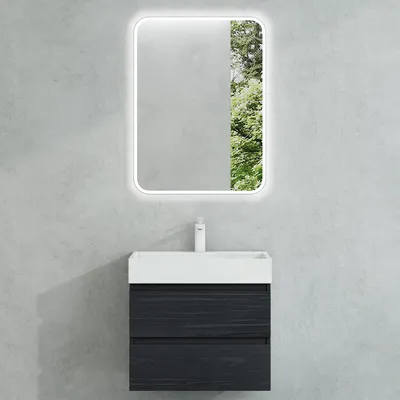 Produktbild von Mai & Mai Badmöbel-Set Waschbeckenunterschrank 100x46x56cm in schwarz strukturiert mit 2-Schubladen inkl. Waschbecken und LED-Spiegel