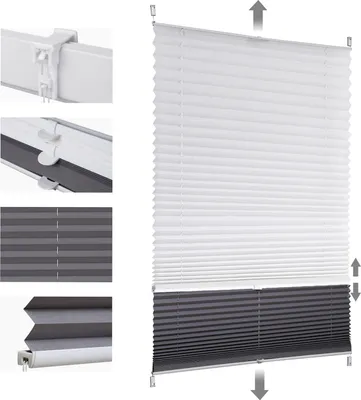Image de Plissé Sekey 60×100 cm sans perçage Plissé d'occultation Day+Night Blanc+Gris Opaque Store plissé Klemmfix 100% Obscurcissant Protection visuelle pour fenêtres