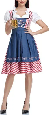 Productafbeelding van Dirndl kostuum dames geruit bierfestival Beierse jurk carnaval Halloween