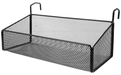 Image de Panier de rangement suspendu, panier métallique à mailles avec crochets, 27,4 x 18,9 x 12 cm, polyvalent pour la salle de bains, la chambre, la cuisine et la piscine.