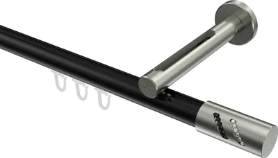 Produktbild von Interdeco Innenlaufstange / Gardinenstange mit Innenlauf Schwarz / Edelstahl-Optik, Typ Siteno Zoena (Glitzerzylinder), 20 mm Ø 1-läufig, 540 cm