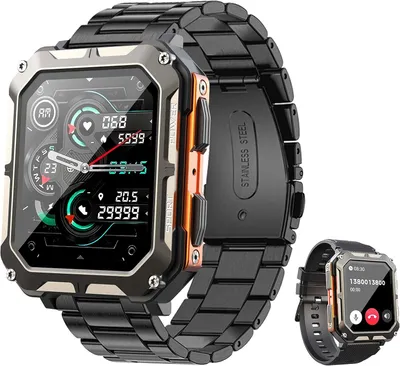 Produktbild von LOYEWAIER Herren Smartwatch Edelstahl Outdoor Uhr mit Bluetooth Anrufen, Blutdruckmesser, Fitness Tracker, IP68 Wasserdicht