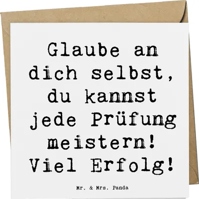 Produktbild von Mr. & Mrs. Panda Grußkarte Spruch Prüfungen bestehen - Weiß - Geschenk, Kraft, Klausuren, Glückwunschkarte, Vertrauem, Motivationsschub, faltkarte, Trost, Herausforderung