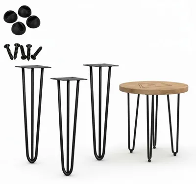Image de Pieds de table en forme de hairpin en acier, 86 cm, avec protections pour le sol