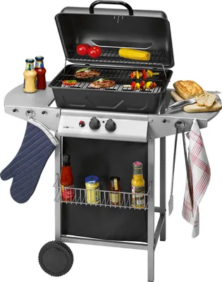 Produktbild von Clatronic® Gasgrill mit 2 Heizzonen für individuelle Temperatursteuerung, Grillwagen inkl. Grillrost u. Warmhalterost, Grill mit Ablagekorb u. großem Stauraum für eine Gasflasche – GG 3590