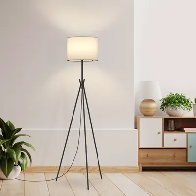 Obrázok produktu pre EMKE Stojacie lampy s látkovým tienidlom a železnou trojnožkou Φ32cmx147cm Stojacia lampa v škandinávskom štýle s nožným spínačom pre jednoduchú a teplú miestnosť