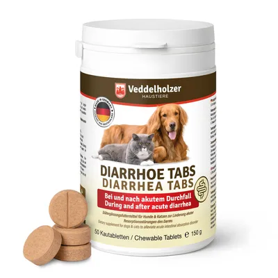 Produktbild von Veddelholzer 50 Diarrhoe Kautabletten Diät Ergänzungsmittel für Hunde & Katzen mit Präbiotika & pflanzlichen Inhaltsstoffen Unterstützung bei Durchfal