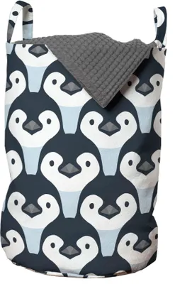 A laundry bag with a penguin pattern.