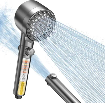 Produktbild von Duschkopf mit 15-Schichte Filter, 4 Strahlarten Hochdruck Wassersparender Duschbrause mit stoppfunktion, Handbrause mit Anti-Verstopfungsdüsen für Entfernen vom Rest-Chlor, harten Wasser