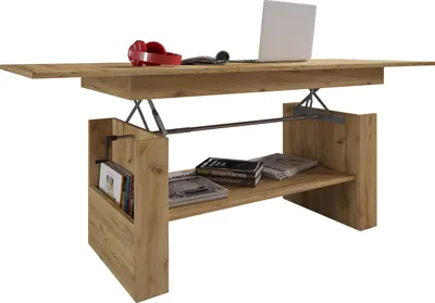 Immagine prodotto di Tavolino in legno semplice | Dimensioni ca. H. 52 x W. 115 x D. 58 cm | Tavolo da soggiorno - Kobila allungabile ad altezza regolabile