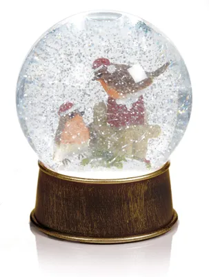 LED-Schneekugel mit Rotkehlchen, 18 cm, Spinner-Globus