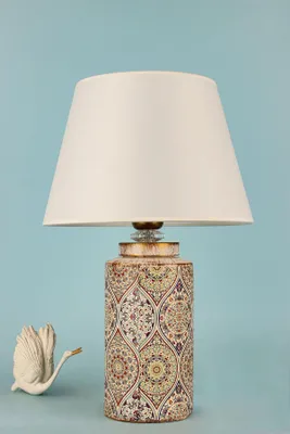 Image de Opviq, lampe de table haut de gamme avec corps en céramique, beige, Ø 30 cm, h. 20 cm | Hauteur : 47 cm, câble : 150 cm | Douille E27, max. 40 W, IP20 | Un design élégant qui s'intègre dans tous les intérieurs.