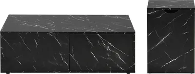 Produktbild von Moderner modularer Wohnzimmer-Couchtisch in Marmoroptik(2er-Set,Schwarz) Beistelltisch, Couchtisch-Set,Sofa-Beistelltisch und Balkon