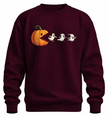 Produktbild von Halloween Kürbis Pacman Geister Party Lustig Cartoon Sweatshirt Pullover, Burgundy, XXL