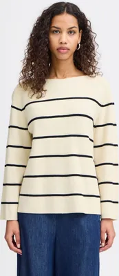 Image de Pull en maille fine pour femme Ichi IHBOSTON, col rond, motif rayé, coupe ample