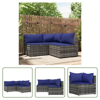 Produktbild von The Living Store 3-tlg. Garten-Lounge-Set mit Kissen Grau Poly Rattan