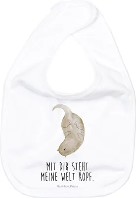 Produktbild von Mr. & Mrs. Panda Lätzchen Otter Kopfüber - Weiß - Geschenk, Für Babys, Seeotter, Verknallt, Verliebt, Liebe, Baumwolle, Niedlich, Sabberlätzchen, Schlabberlatz