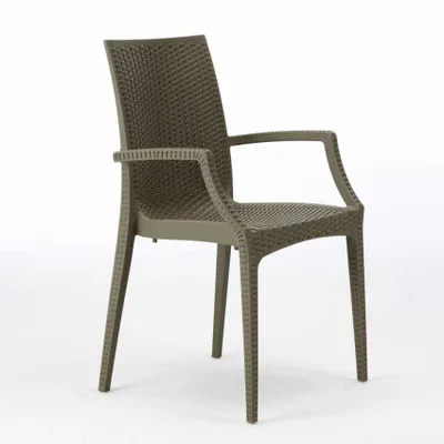 A single brown armchair is shown against a white background.