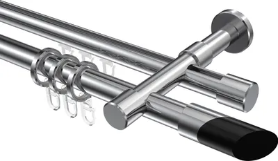 Produktbild von Interdeco Rundrohr-Innenlaufstange / Gardinenstange (Kombination) Chrom, Typ Prestige Verano (Schräge Bicolor), 20 mm Ø 2-läufig, 240 cm