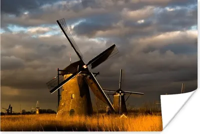 Produktbild von MuchoWow® Poster Mühle - Nacht - Niederlande 60x40 cm - Schlafzimmerdekoration