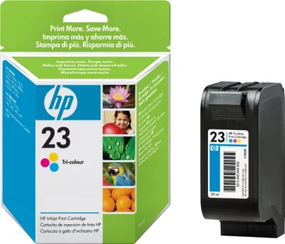 Produktbild von HP 23 Cyan/Magenta/Gelb Original Druckerpatrone, Standardertrag, Cyan, Magenta, Gelb, Tinte auf Farbstoffbasis, 30 ml, 1 Stück(e), 620 Seiten